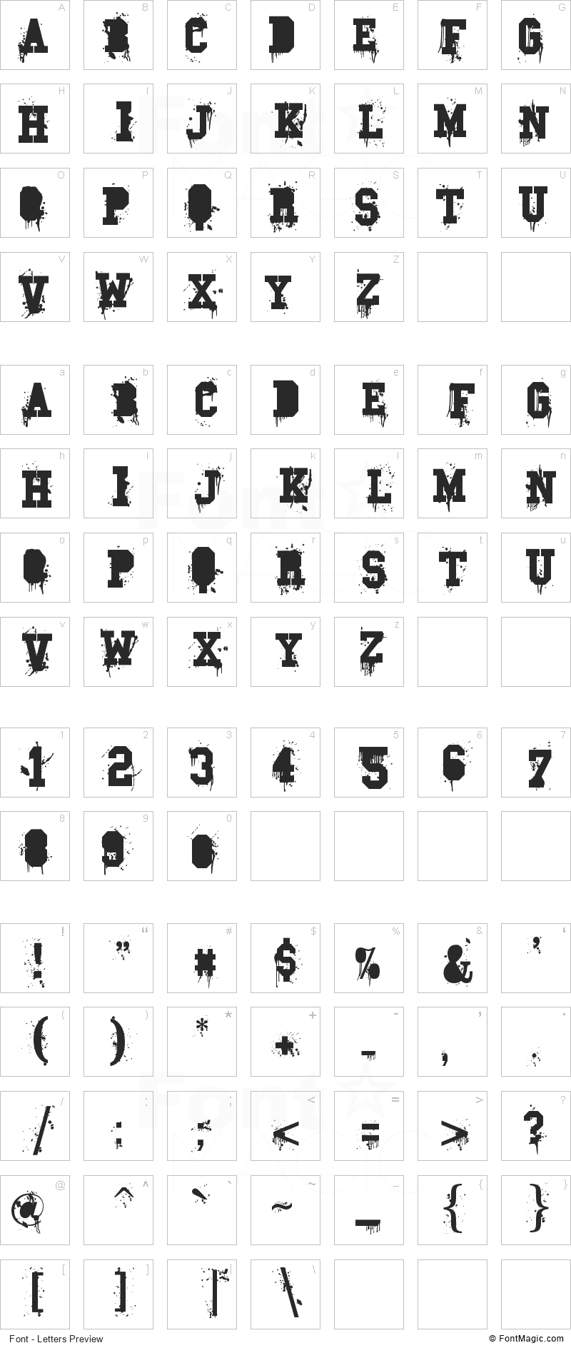 Carnage College Font - All Latters Preview Chart